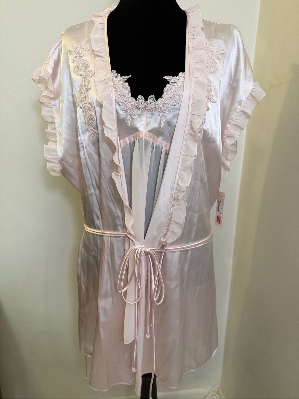 Ambrielle Soft Pink Satin Chemise & Ruffle Robe Set